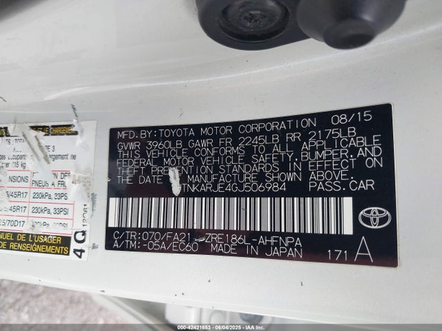 JTNKARJE4GJ506984 Scion 2zr-fae