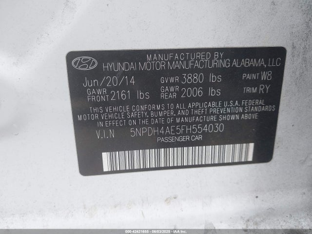 Hyundai dohc mpi nu 2015 5NPDH4AE5FH554030 Image 9