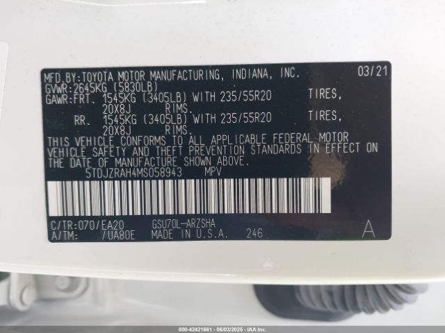2021 TOYOTA HIGHLANDER 5TDJZRAH4MS058943 Photo 8
