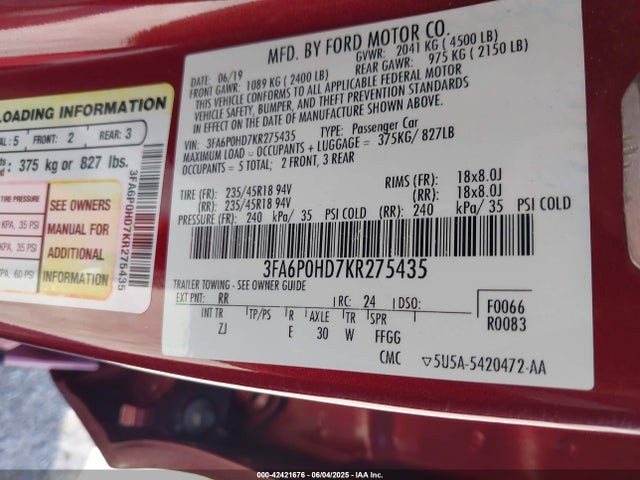 Ford 2019 2019 3FA6P0HD7KR275435 Image 9