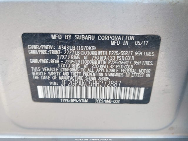 Subaru naturally aspirated 2017 JF2GPAKC5HH272887 Image 9
