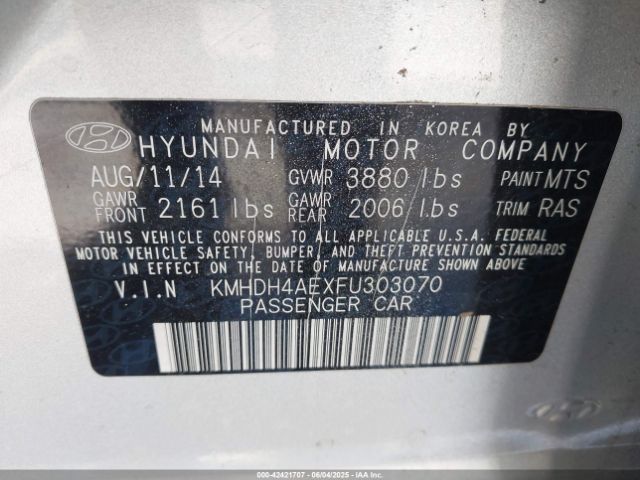 KMHDH4AEXFU303070 Hyundai Elantra Limited