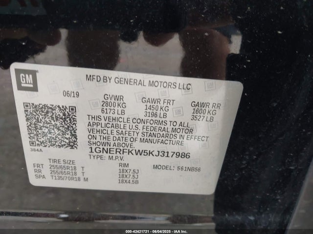 1GNERFKW5KJ317986 Chevrolet lfy - spark ignited direct injection, atss, gen 1