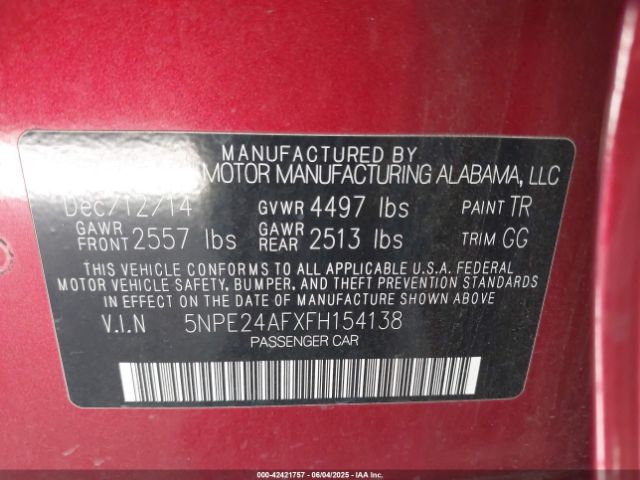 5NPE24AFXFH154138 Hyundai SONATA SE