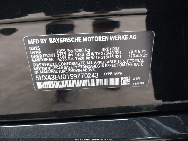 5UX43EU01S9Z70243 BMW 2025