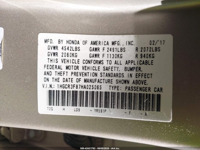 1HGCR3F87HA025065 Honda j35y1