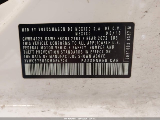 3VWC57BU9KM084226 Volkswagen 1.4 tsi