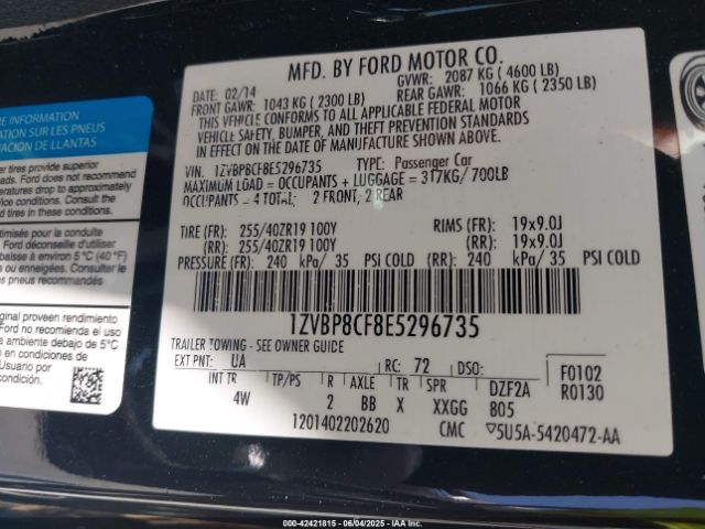 2014 FORD MUSTANG 1ZVBP8CF8E5296735 Photo 8