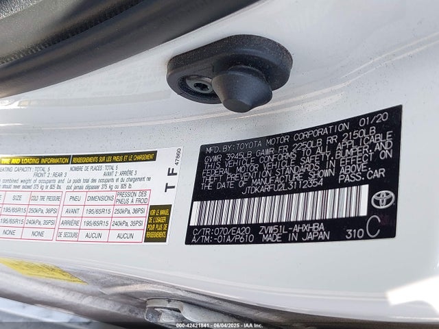 JTDKARFU2L3112354 Toyota Prius L