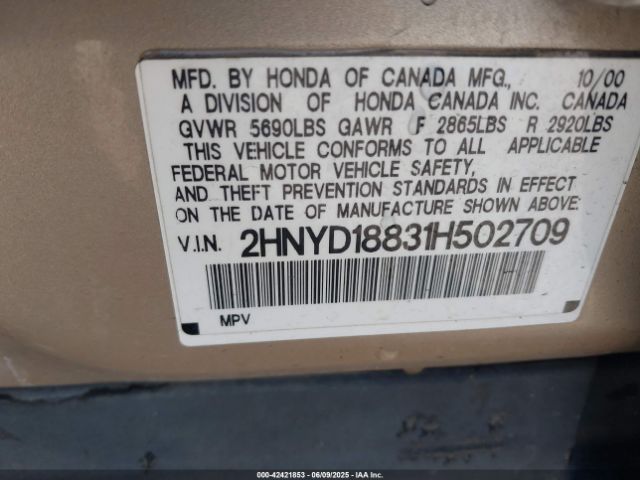 2001 ACURA MDX 2HNYD18831H502709 Photo 8