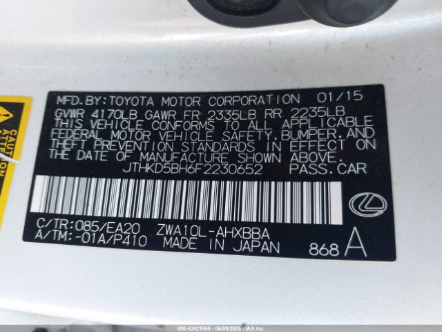 JTHKD5BH6F2230652 Lexus 2zr-fxe+3jm