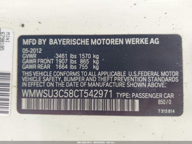 2012 MINI COOPER WMWSU3C58CT542971 Photo 8