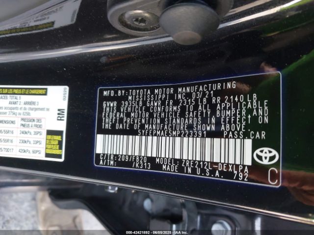 2021 TOYOTA COROLLA 5YFEPMAE5MP223391 Photo 8