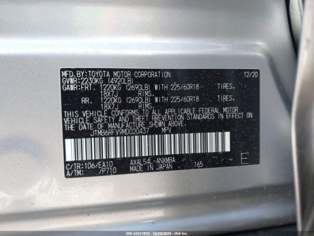 JTMB6RFV9MD020437 Toyota a25a-fxs, 3nm+4nm(li)