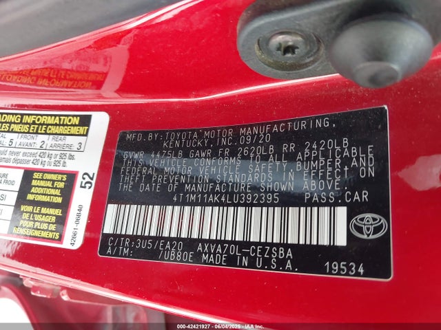 4T1M11AK4LU392395 Toyota a25a-fks