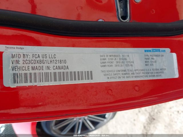 2C3CDXBG1LH121810 Dodge Charger Sxt Rwd