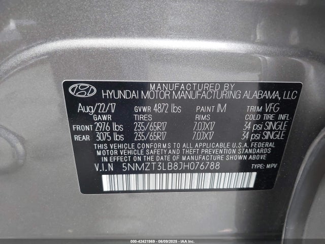 5NMZT3LB8JH076788 Hyundai gdi theta ii