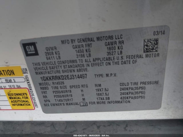 1GKKRRKD2EJ314497 GMC llt