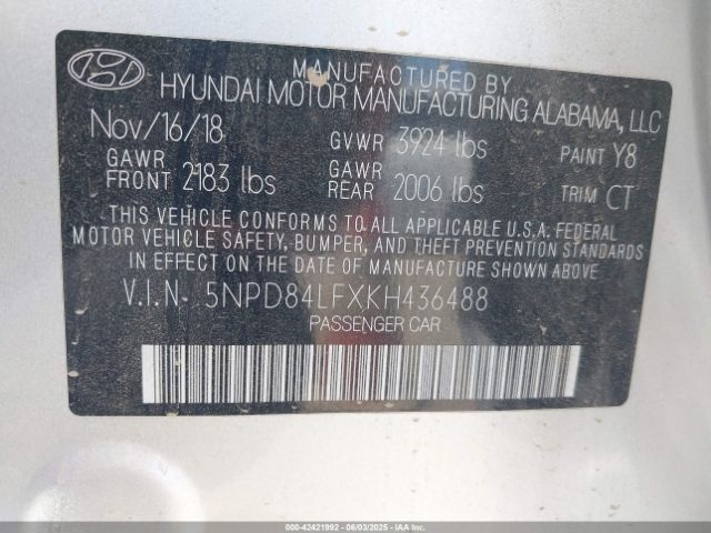 2019 HYUNDAI ELANTRA 5NPD84LFXKH436488 Photo 8