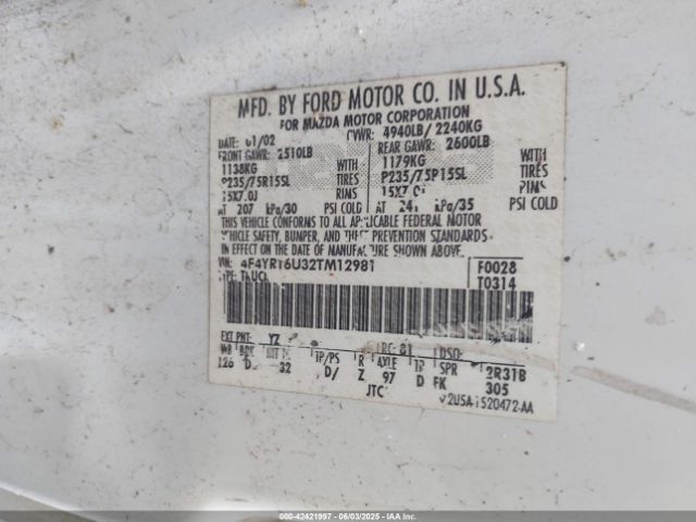 2002 MAZDA B3000 4F4YR16U32TM12981 Photo 8