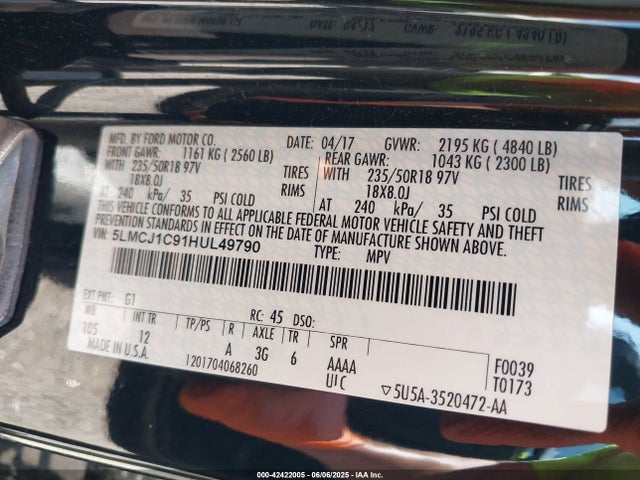 Lincoln 2.0l ecoboost 2017 5LMCJ1C91HUL49790 Image 9
