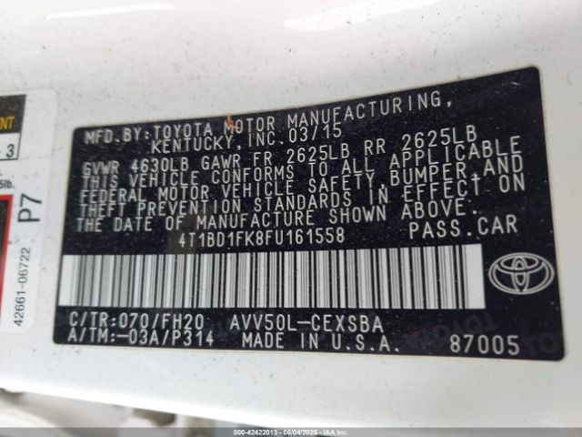 4T1BD1FK8FU161558 Toyota 2ar-fxe+2jm