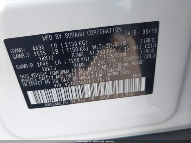 2019 SUBARU OUTBACK 4S4BSANC7K3378776 Photo 8