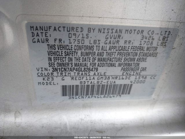 3N1CN7AP4GL826479 Nissan 2016