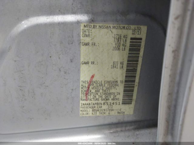 1N4AB7AP8EN851451 Nissan Sentra Fe+ S/fe+ Sv/s/sl/sr/sv