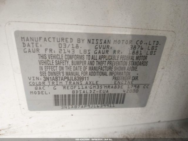 3N1AB7AP9JL639911 Nissan 2018