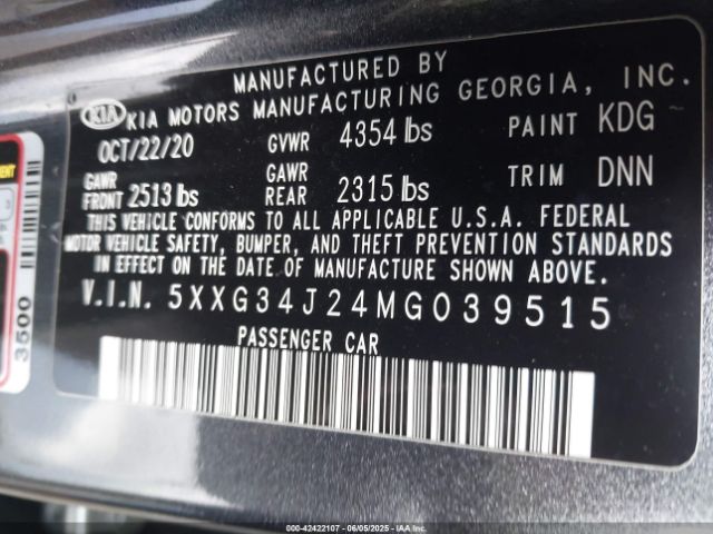 5XXG34J24MG039515 KIA t-gdi gamma ii