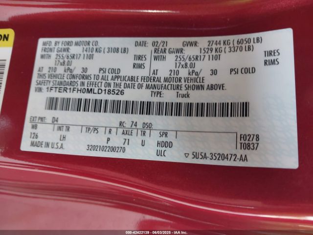 2021 FORD RANGER 1FTER1FH0MLD18526 Photo 8