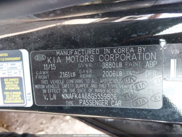 KNAFK4A68G5559806 KIA FORTE LX