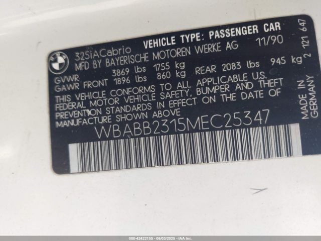 1991 BMW 325 WBABB2315MEC25347 Photo 8