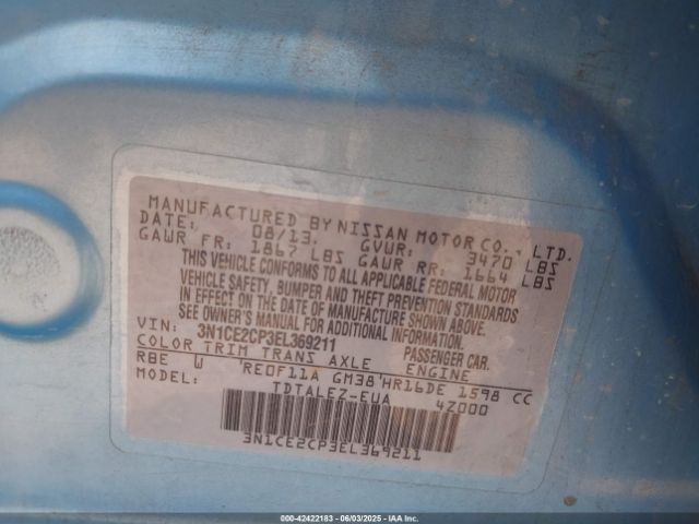 3N1CE2CP3EL369211 Nissan Versa Note Sv