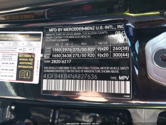 4JGFB4KB4NA827636 Mercedes-Benz m264
