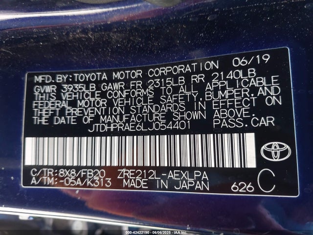 JTDHPRAE6LJ054401 Toyota 2zr-fae