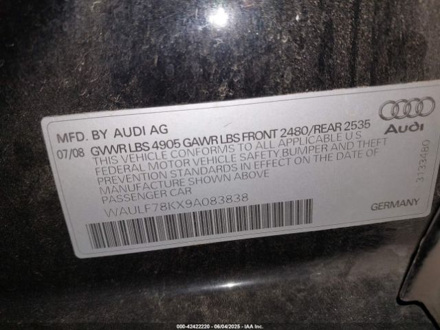 2009 AUDI A4 WAULF78KX9A083838 Photo 8