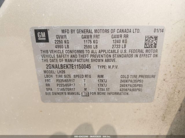 2GNALBEK7E1150045 Chevrolet EQUINOX 1LT