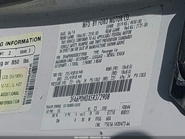 3FA6P0HDXER372908 Ford FUSION SE