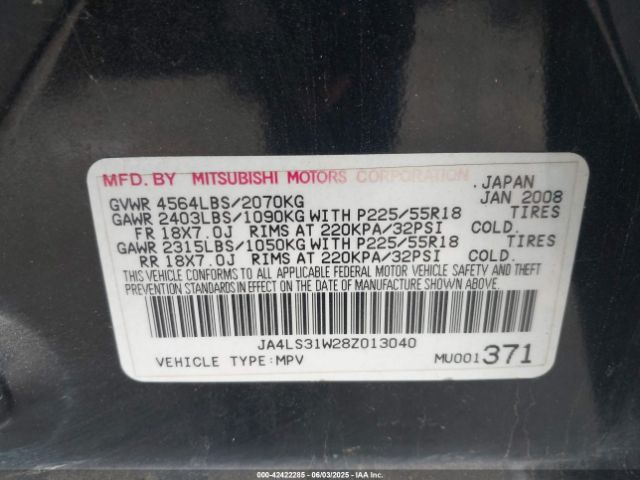 2008 MITSUBISHI OUTLANDER JA4LS31W28Z013040 Photo 8