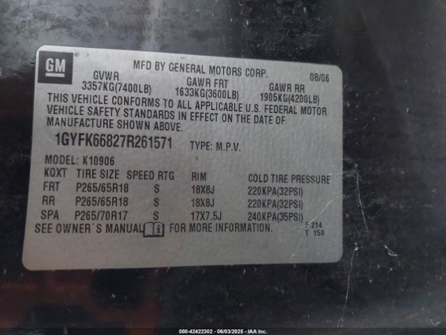 2007 CADILLAC ESCALADE ESV 1GYFK66827R261571 Photo 8