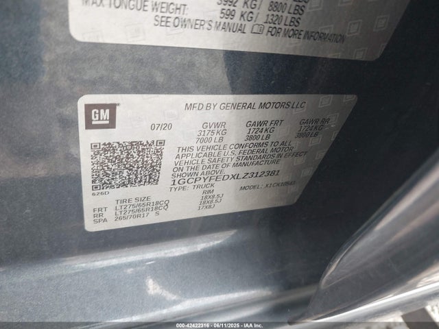 1GCPYFEDXLZ312381 Chevrolet l84 - di, dfm, alum, gen 5, var 2