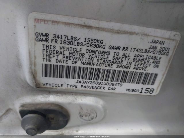 2001 MITSUBISHI MIRAGE JA3AY26C91U036479 Photo 8