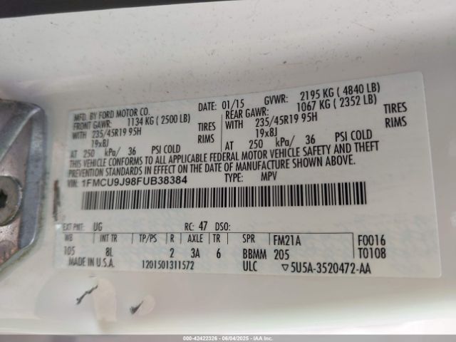 2015 FORD ESCAPE 1FMCU9J98FUB38384 Photo 8