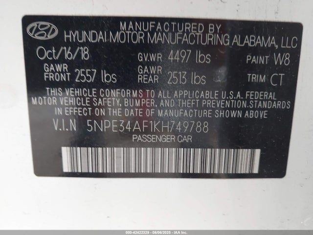 5NPE34AF1KH749788 Hyundai Sonata Sport