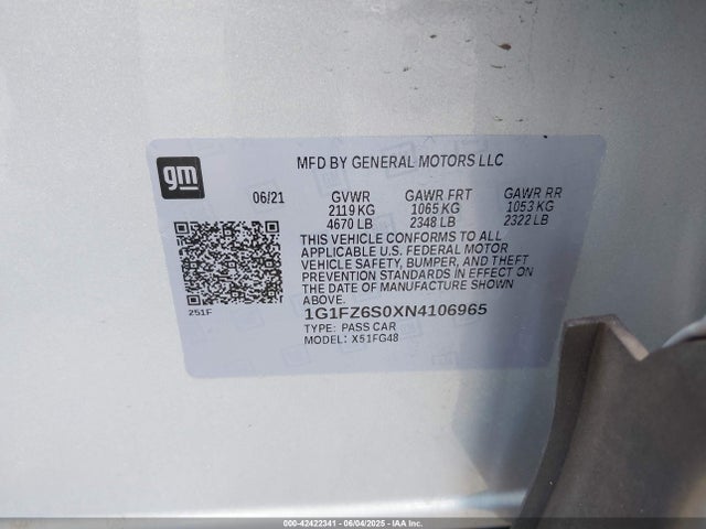1G1FZ6S0XN4106965 Chevrolet 2022