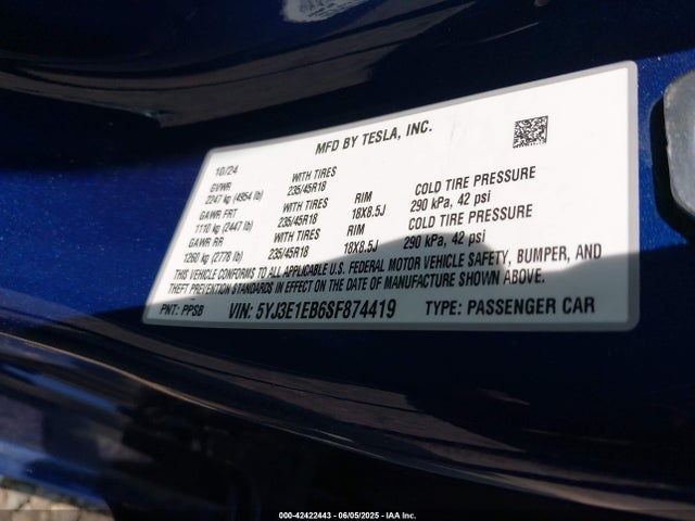 2025 TESLA MODEL 3 5YJ3E1EB6SF874419 Photo 8