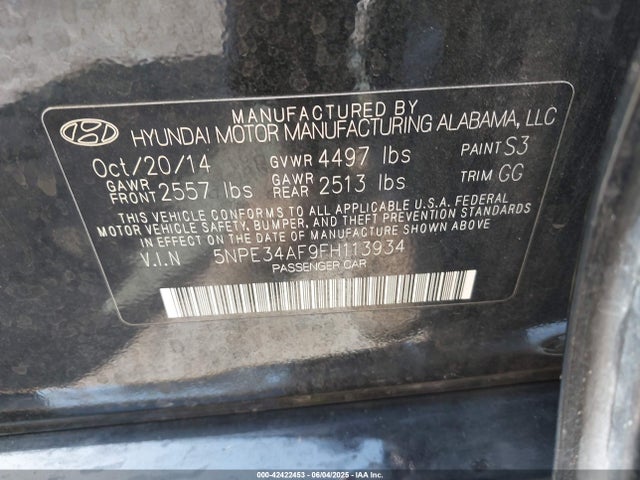 5NPE34AF9FH113934 Hyundai Sonata Limited