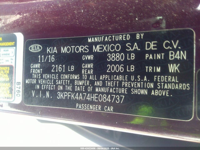 3KPFK4A74HE084737 KIA mpi nu